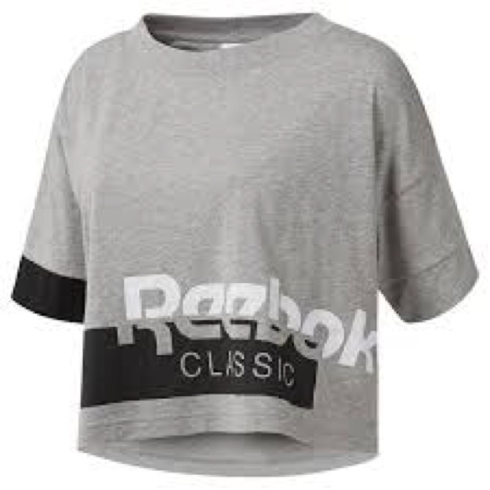 Reebok Gray Cropped Tee with Black Graphic Band